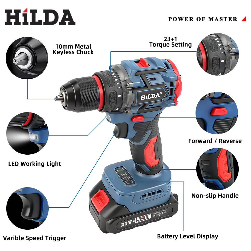 HILDA perceuse électrique professionnelle sans fil