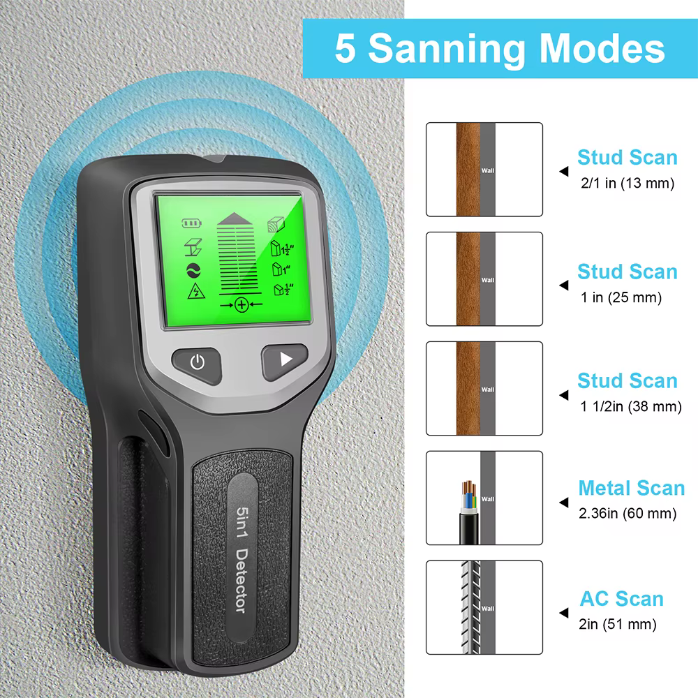 Détecteur de montants muraux 5 en 1, détecteur de métaux portatif multifonctionnel, détecteur de bois/métaux, instrument de mesure électronique