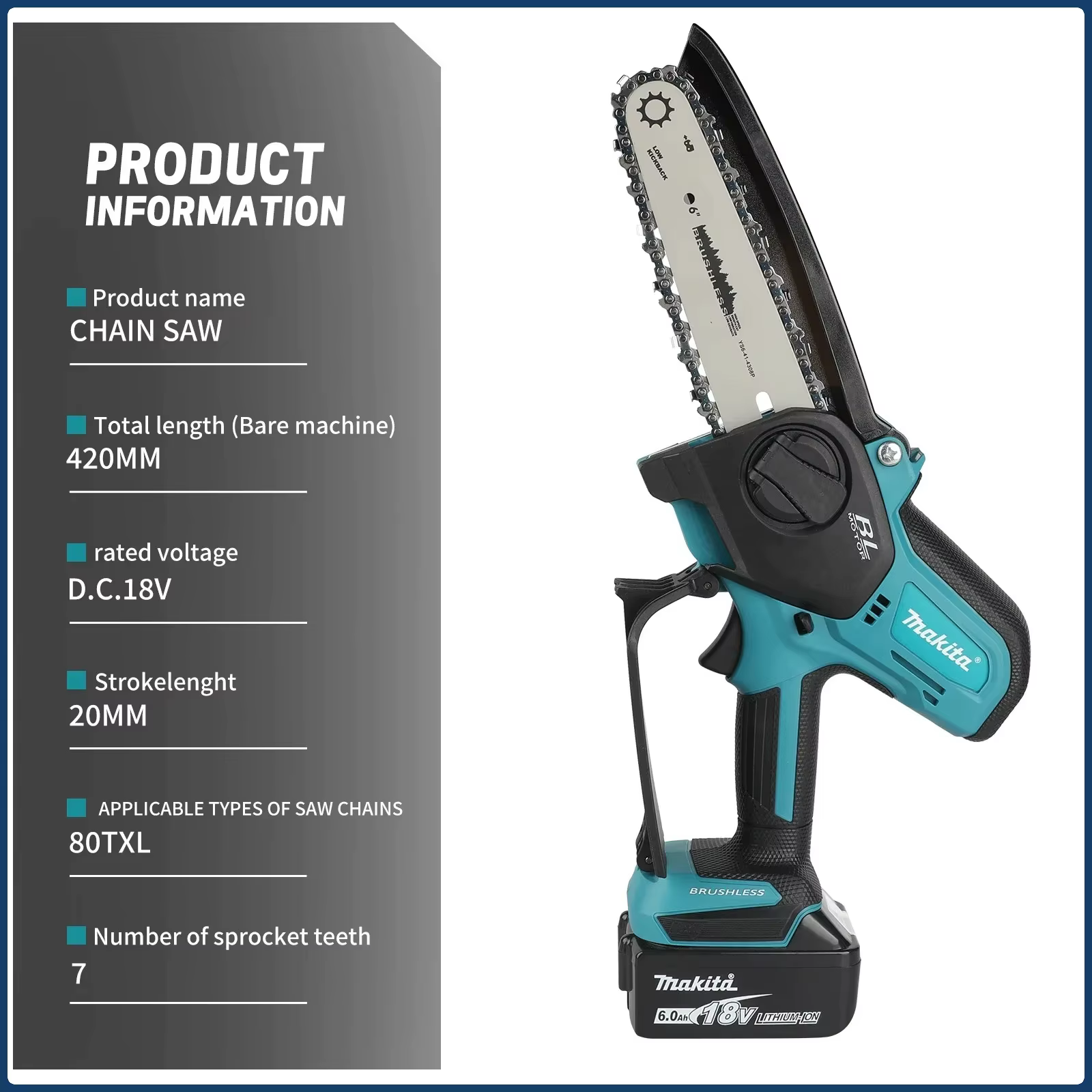 Scie à chaîne électrique Makita 18V-21V 6 pouces