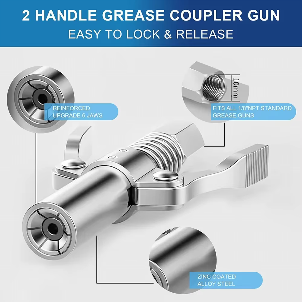 Coupleur de pistolet à graisse 10000PSI pompe à huile NPTI/8 seringue à buse de graisse à double poignée à dégagement rapide pistolet à graisse lubrifiant outil de réparation de lubrification à l'huil