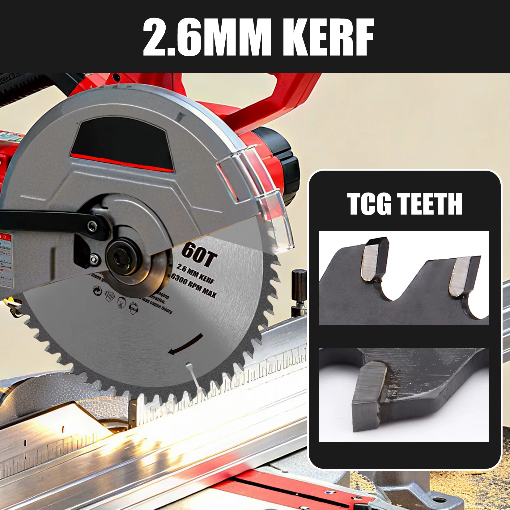 Lame de scie circulaire de coupe en aluminium de 8-1/2 pouces, lame de coupe en métal Non ferreux à 60 dents avec arbre de 30mm 2.6mm Kerf 6300 tr/min MAX