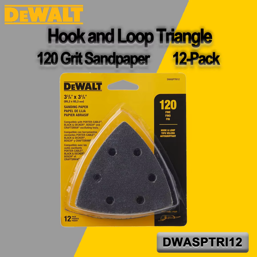 DEWALT Triangle à crochet et boucle 120 grain papier de verre paquet de 12 oscillant multi ponçage polissage accessoires pour outils électriques DWASPTRI12