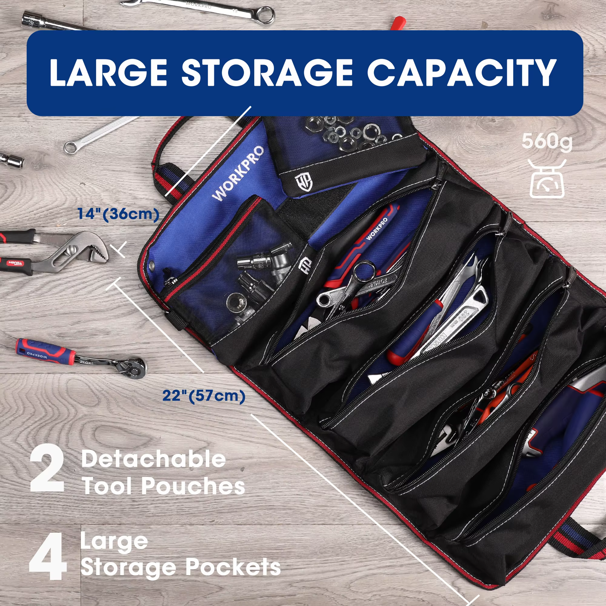 WORKPRO – sac à outils enroulable avec 6 poches