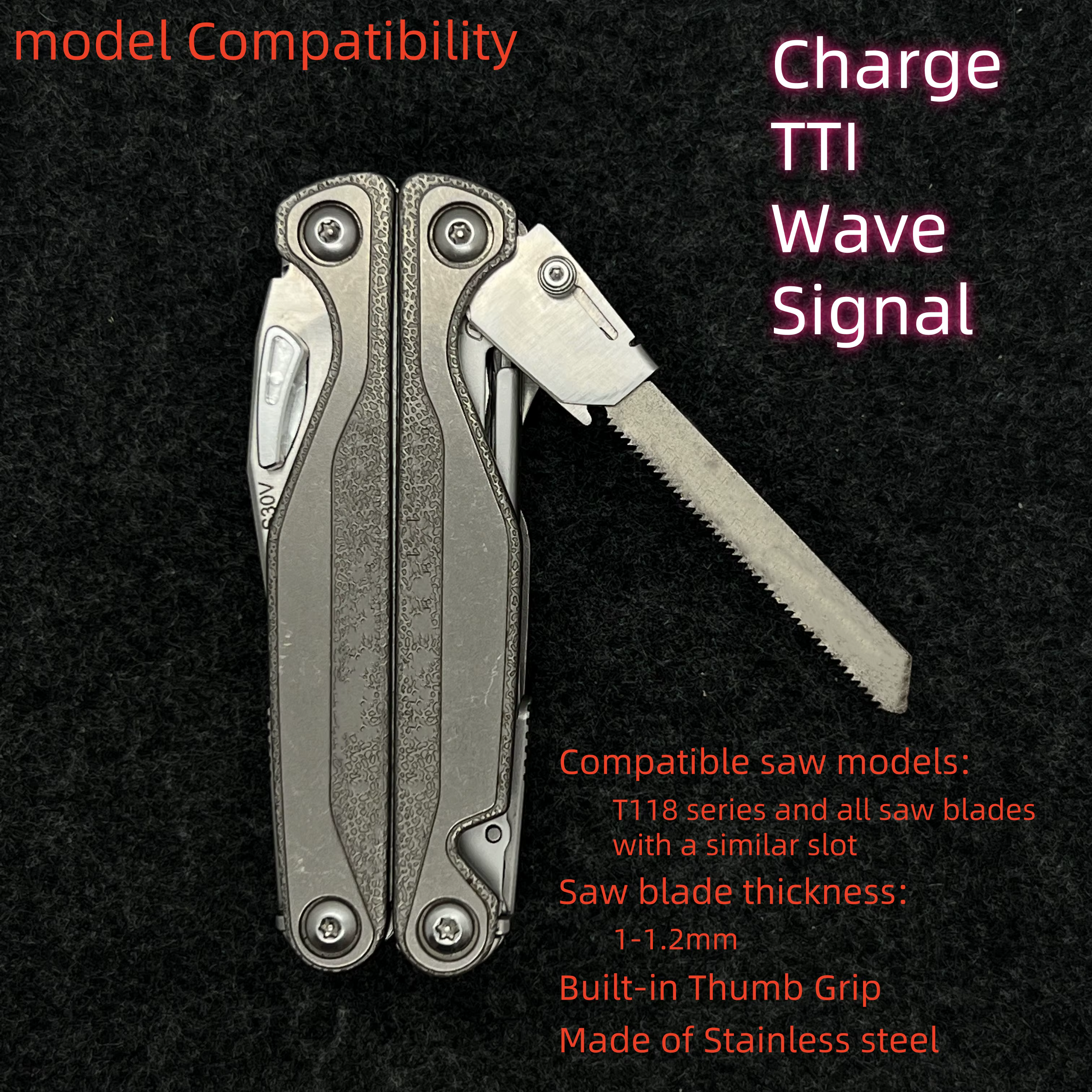 Support de scie à tige en T en acier inoxydable avec poignée pour Leatherman Charge TTI Wave Signal