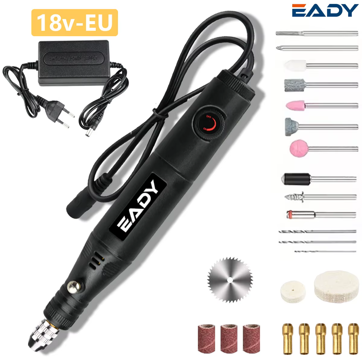 Mini perceuse électrique 18V alimentée par prise EU/US – Kit d'outils rotatifs filaires pour bricolage, artisanat, bijouterie, gravure sur verre, polissage de métaux – 2-en-1