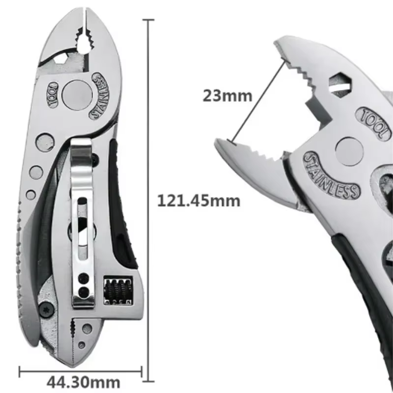 Clé multi-outils réglable, outil de poche multifonctionnel en acier inoxydable, clé croisée, tournevis, pince, couteau pliant