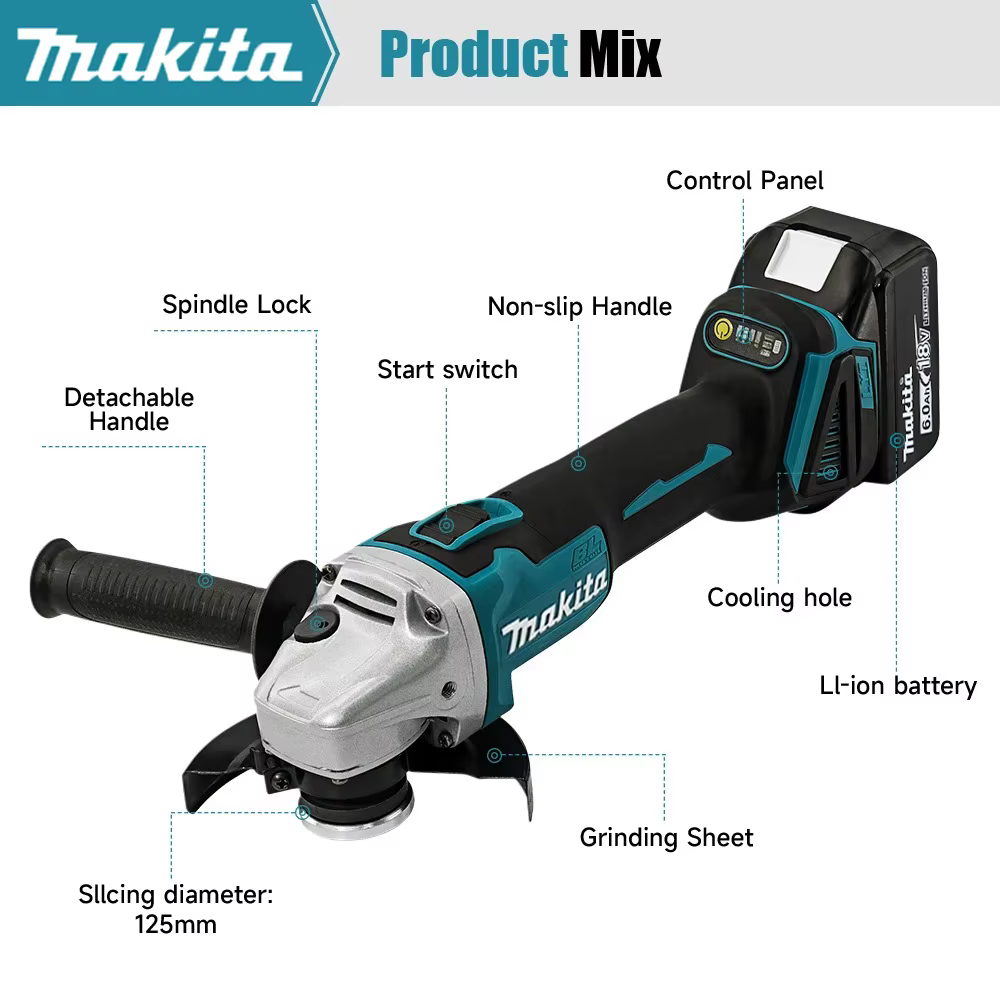 Makita DGA404 – meuleuse d'angle sans fil 125mm, 8500PRM, outil électrique de polissage et de meulage, pour batterie Makita 18V
