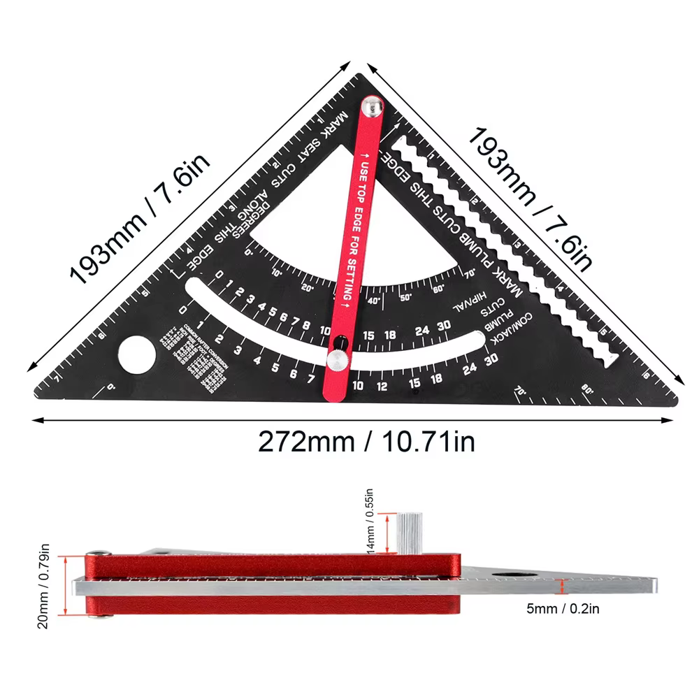 Règle triangulaire de menuiserie de 7 pouces