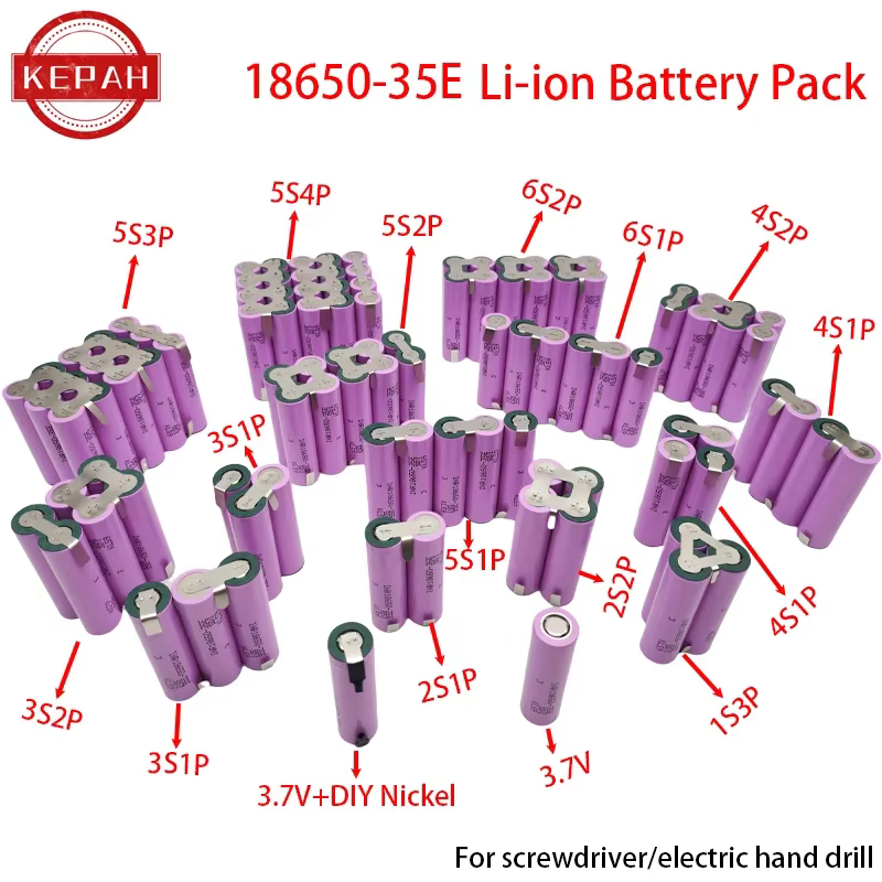 Batterie personnalisée 5S2P 5S3P 5S4P 6S2P 8.4V 3.7V 10.8V 16.8V 18V 25.2V 18650 35E