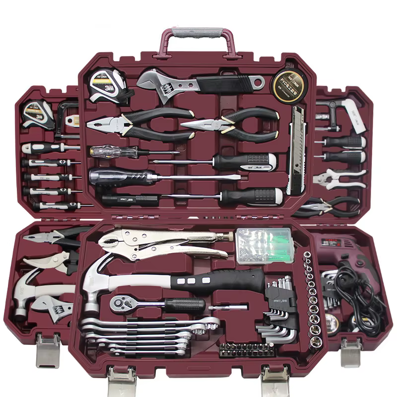 Boîte à outils polyvalente, matériel ménager, ensemble de réparation combiné d'outils manuels, boîte à outils complète de réparation à domicile, matériau en acier au carbone