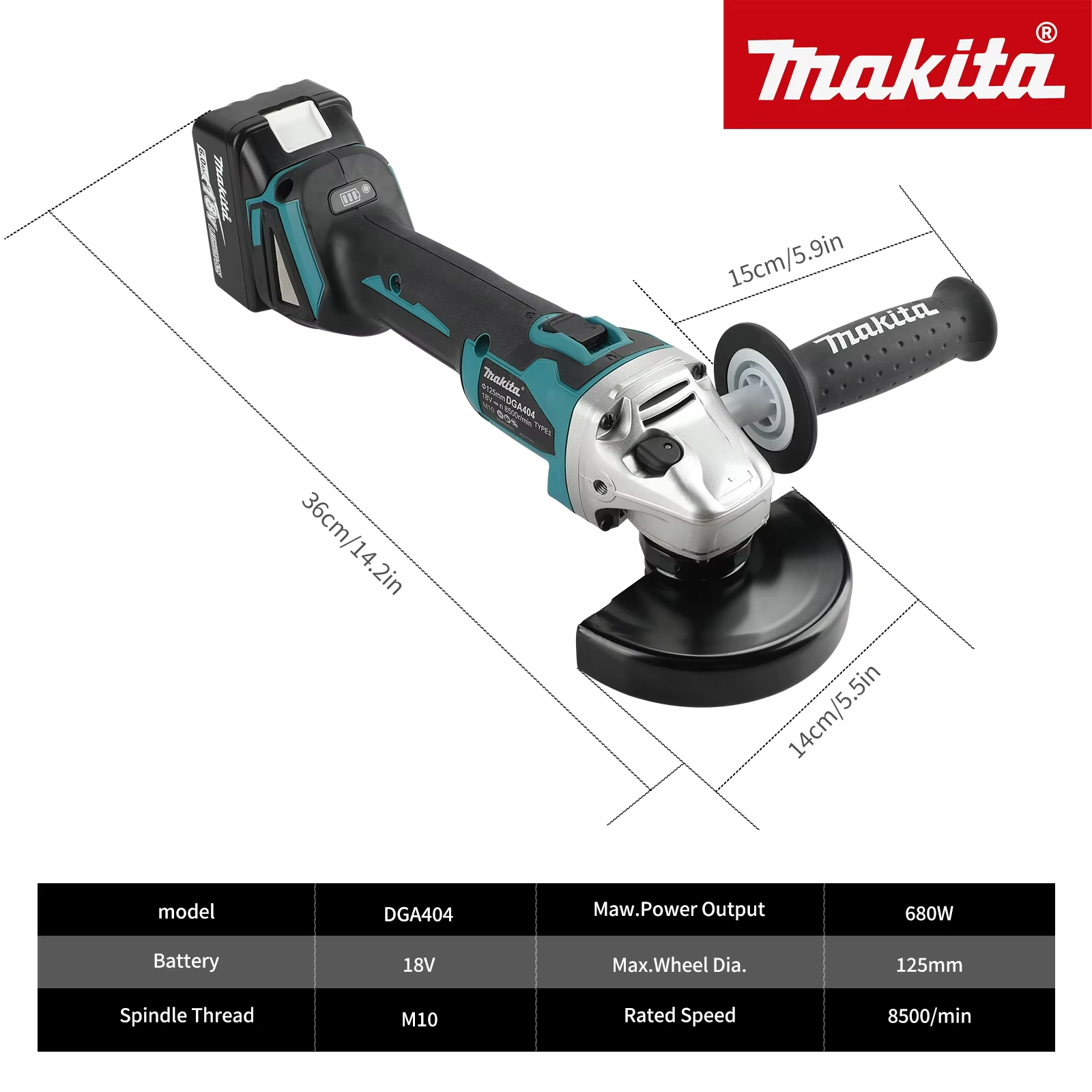 Meuleuse d'angle sans fil Makita DGA504 18V 6.0Ah 125mm au lithium