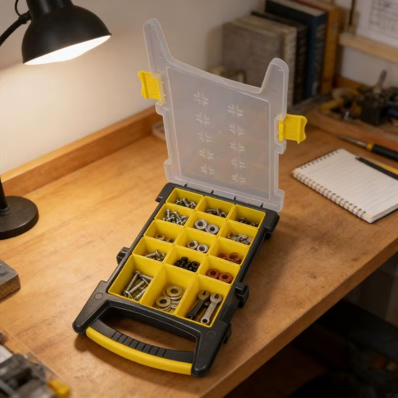 Boîte à outils en plastique robuste à 14 compartiments