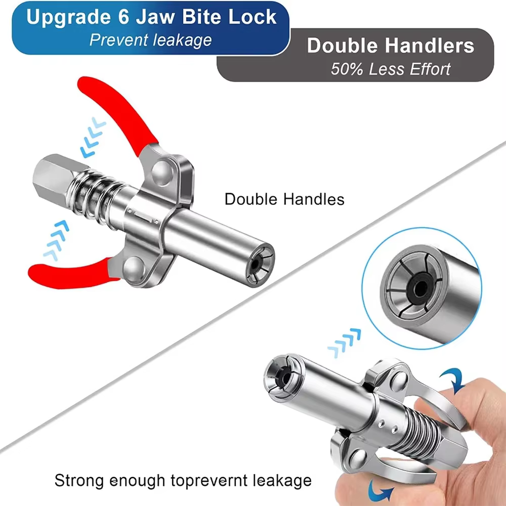 Coupleur de pistolet à graisse 10000PSI pompe à huile NPTI/8 seringue à buse de graisse à double poignée à dégagement rapide pistolet à graisse lubrifiant outil de réparation de lubrification à l'huil
