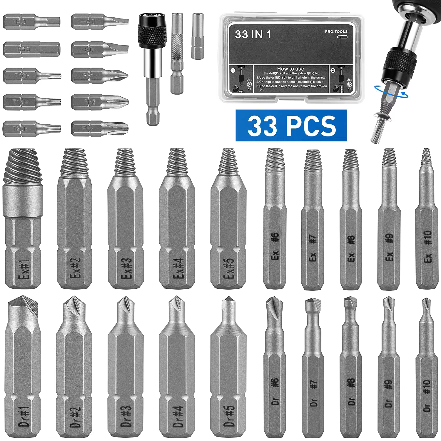 Kit d'extracteur de vis endommagé avec foret d'extension de manchon