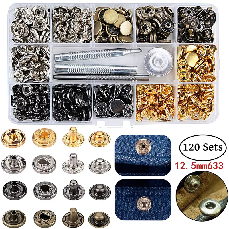 Kit de fixations à pression 12.5mm boutons à pression en métal pour vêtements sac artisanal chaussures col ceinture jean ajustement parfait bouton de réglage bricolage tailleur