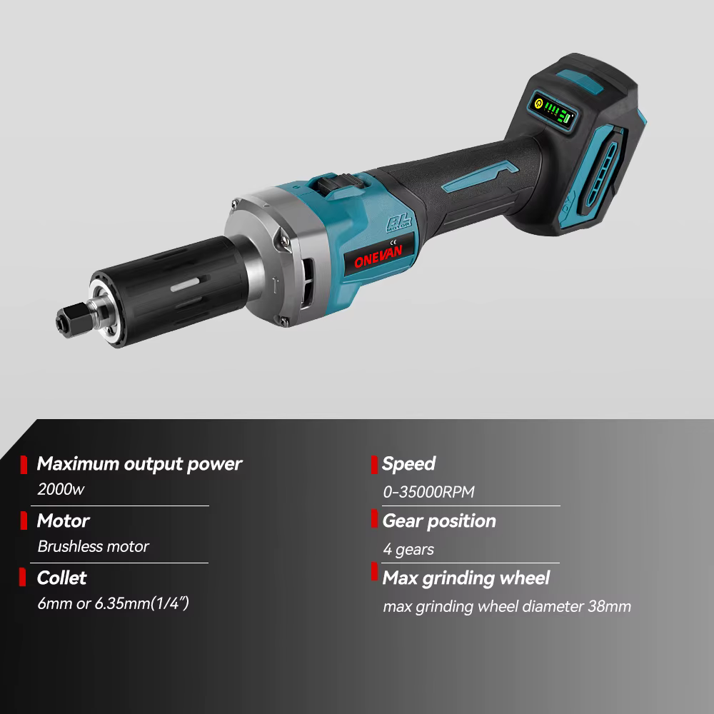 ONEVAN 2000W meuleuse électrique sans fil 4 vitesses 35000 tr/min outils portatifs sans brosse pour le polissage et le meulage pour broche de batterie Makita