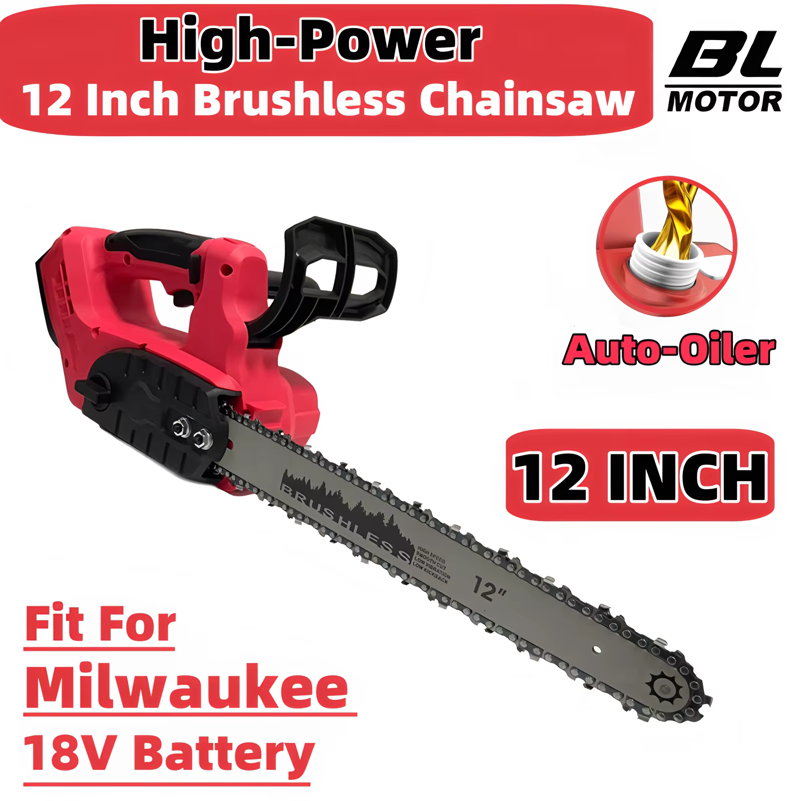 Pour Milwaukee 18V batterie sans brosse 12 pouces scie à chaîne haute puissance automatique huileur tronçonneuse électrique sécurité bois coupe outils électriques