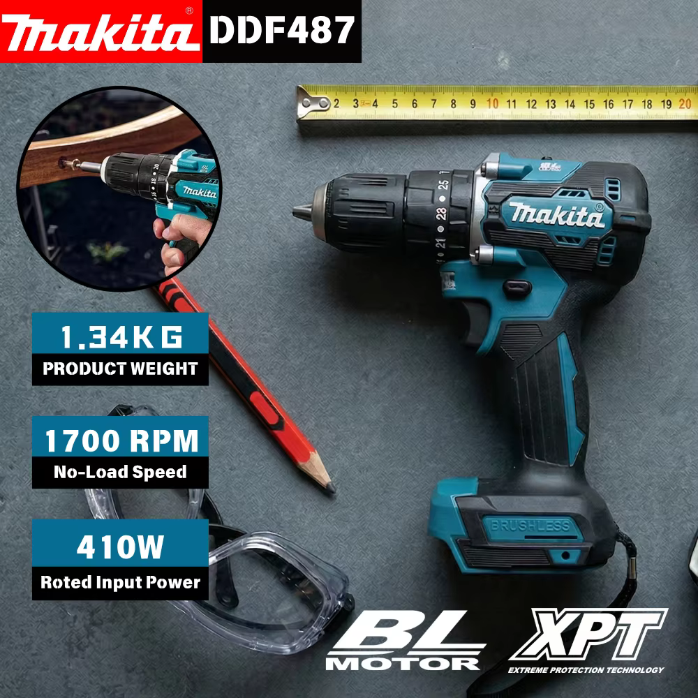 Makita Original. Perceuse-visseuse sans fil DDF487, visseuse à percussion électrique sans balais, outil électrique rechargeable 18V