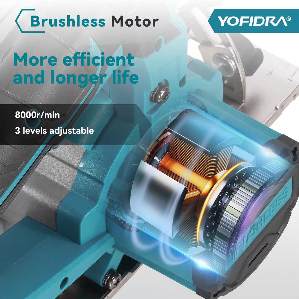 YOFIDRA 150MM scie circulaire électrique sans brosse 6 "sans fil multifonctionnel coupe-bois outil