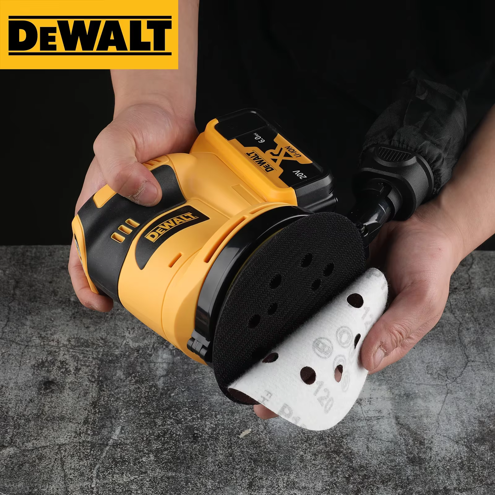Ponceuse orbitale DEWALT 18V/20V avec aspiration des poussières pour le polissage du bois intensif dans la construction et l'atelier