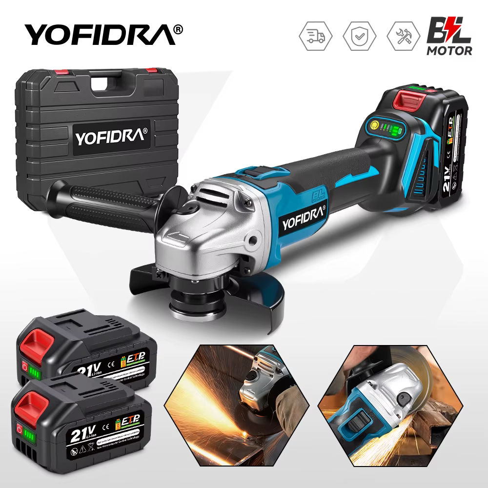 YOFIDRA 125mm meuleuse d'angle sans brosse 4 vitesses rectifieuse sans fil coupe outil électrique pour le travail du bois pour Makita 21V batterie broche