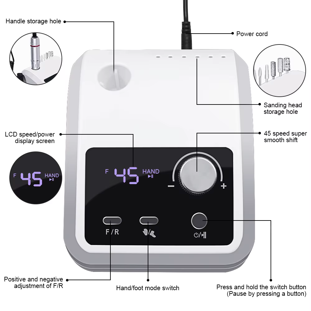Perceuse à ongles électrique 45000 tr/min, lime électrique, affichage HD, stylo de manucure en métal, ponceuse professionnelle pour tour à ongles