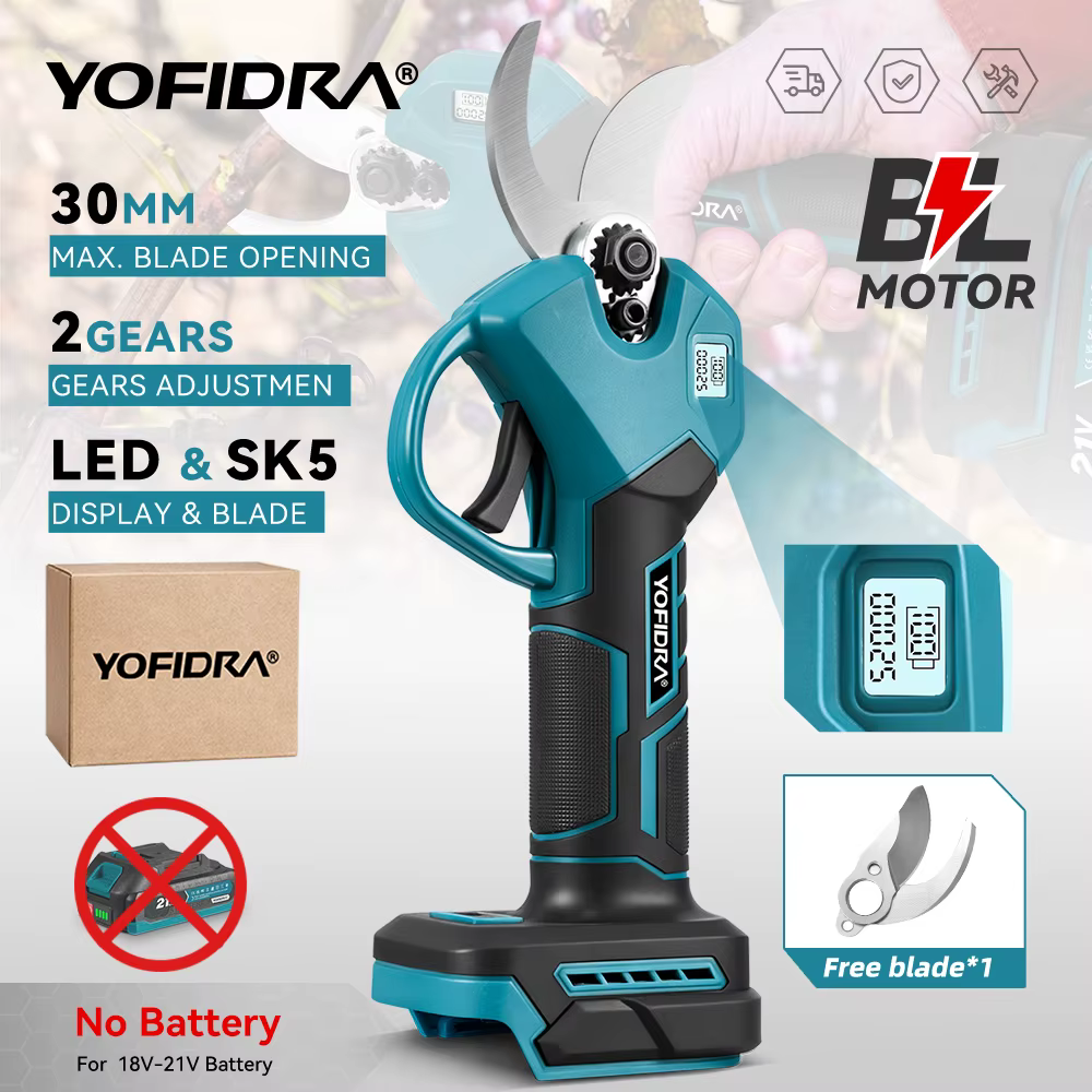 YOFIDRA 30mm sécateur électrique sans brosse sans fil portable verger arbustes taille arbre Branches Cutter pour Makita 18V batterie broche