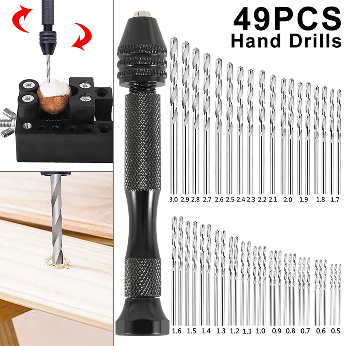 49 Mini pièces étau à broche de précision perceuse de loisir avec modèle de forets à main torsadés ensemble pour outil de perçage de bricolage accessoires de travail du bois