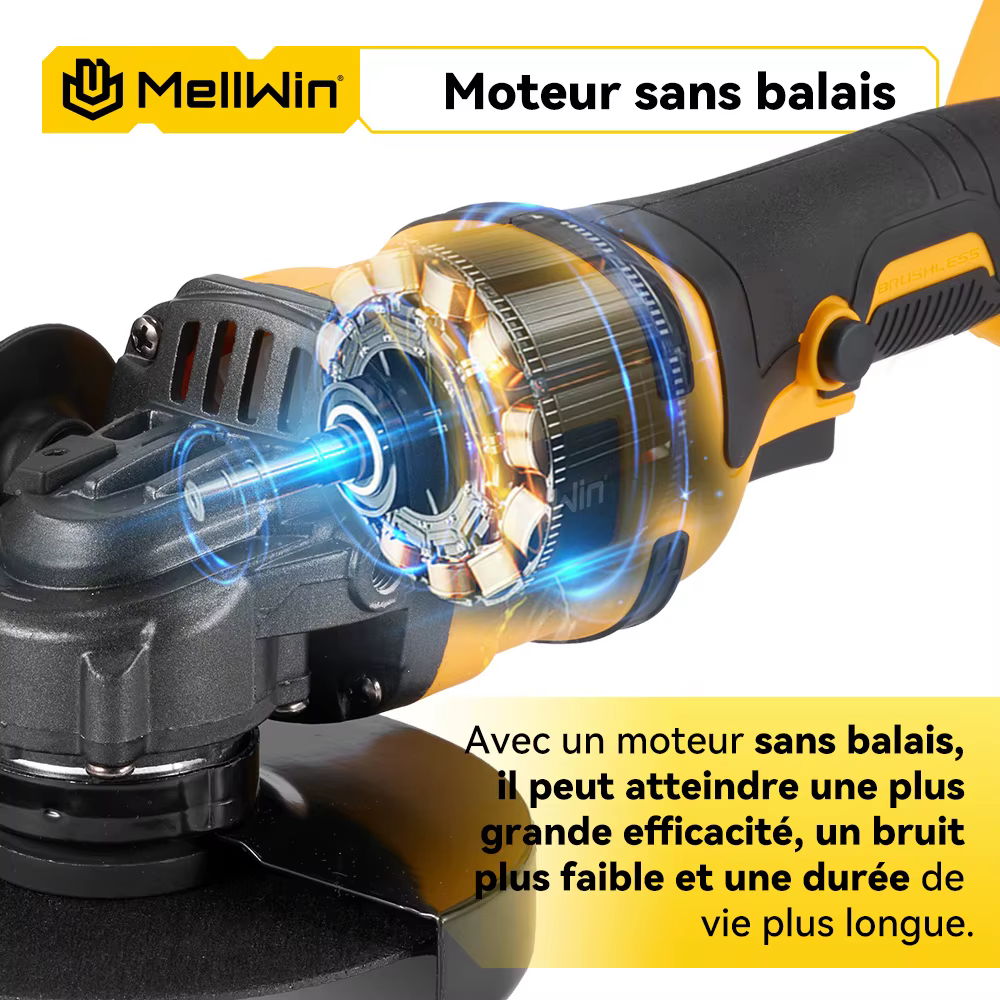 MELLWIN 125MM meuleuse d'angle électrique sans brosse M14 sans fil métal bois meulage polissage outil de coupe pour Makita 18VBattery broche