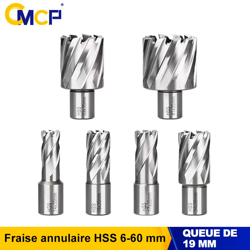 CMCP 1 pièce Foret annulaire 6-60mm HSS à queue Weldon