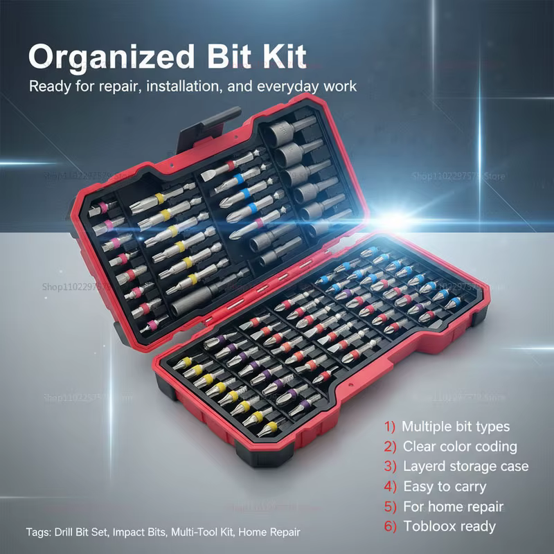 Jeu de 83 embouts de perceuse à percussion multi-usages avec tournevis magnétique antidérapant pour la réparation