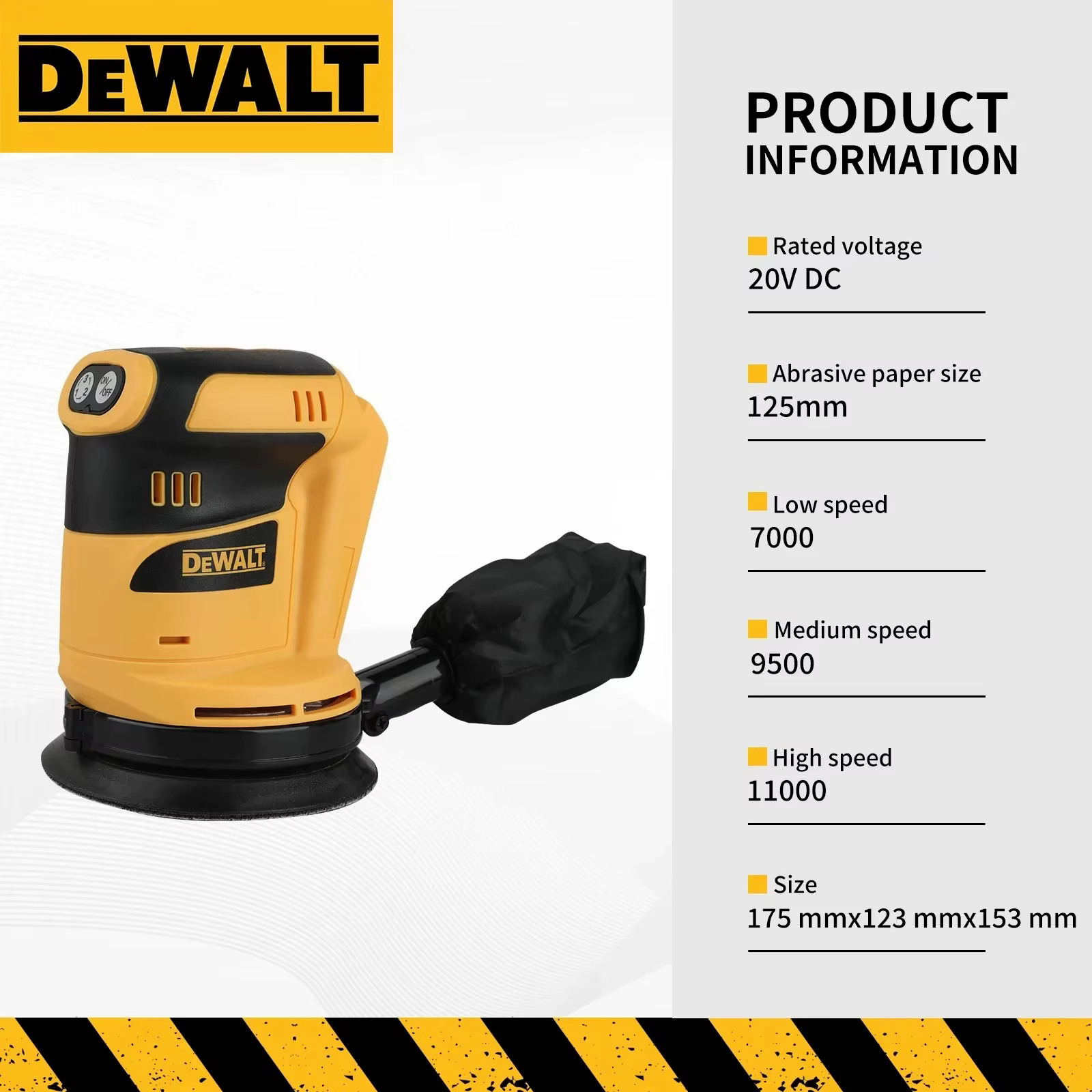 Ponceuse orbitale DEWALT pour batterie 18V/20V avec aspiration des poussières pour le polissage du bois intensif en construction et en atelier