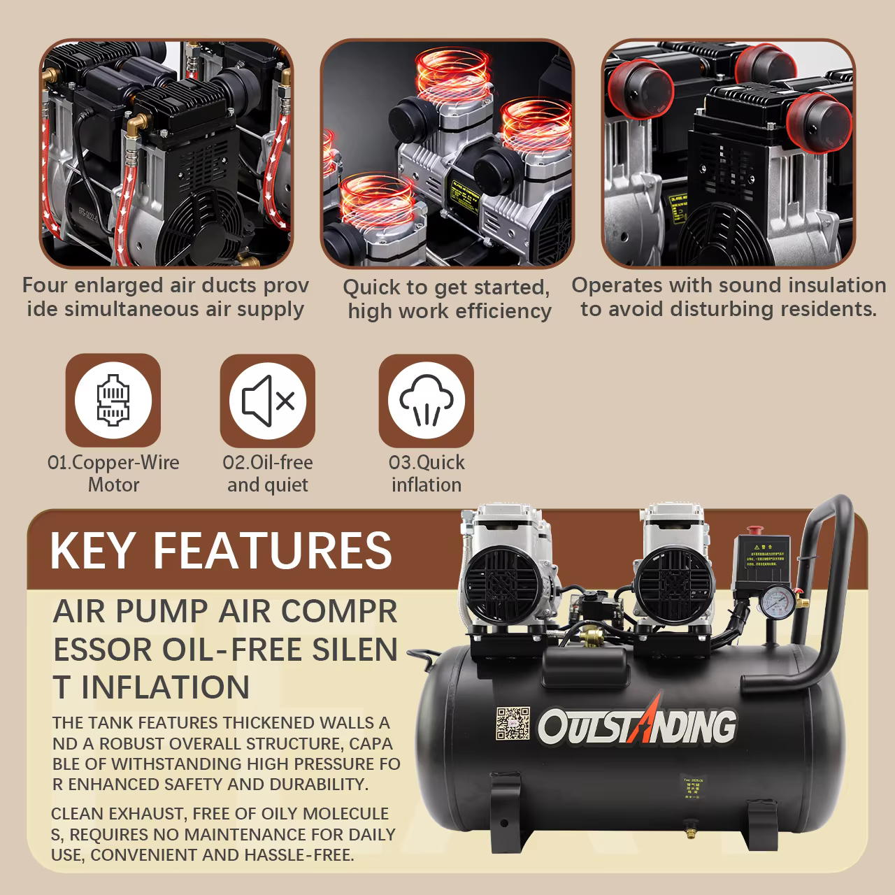 Compresseur d'air TOOLOTS 2800 tr/min avec réservoir de grande capacité pour outils de bijouterie