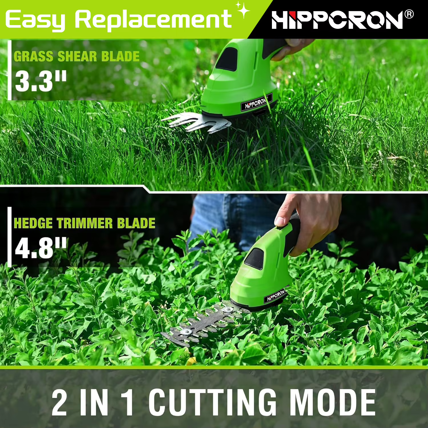 HIPPCRON Kit de taille-haie électrique portable 2-en-1 sans fil