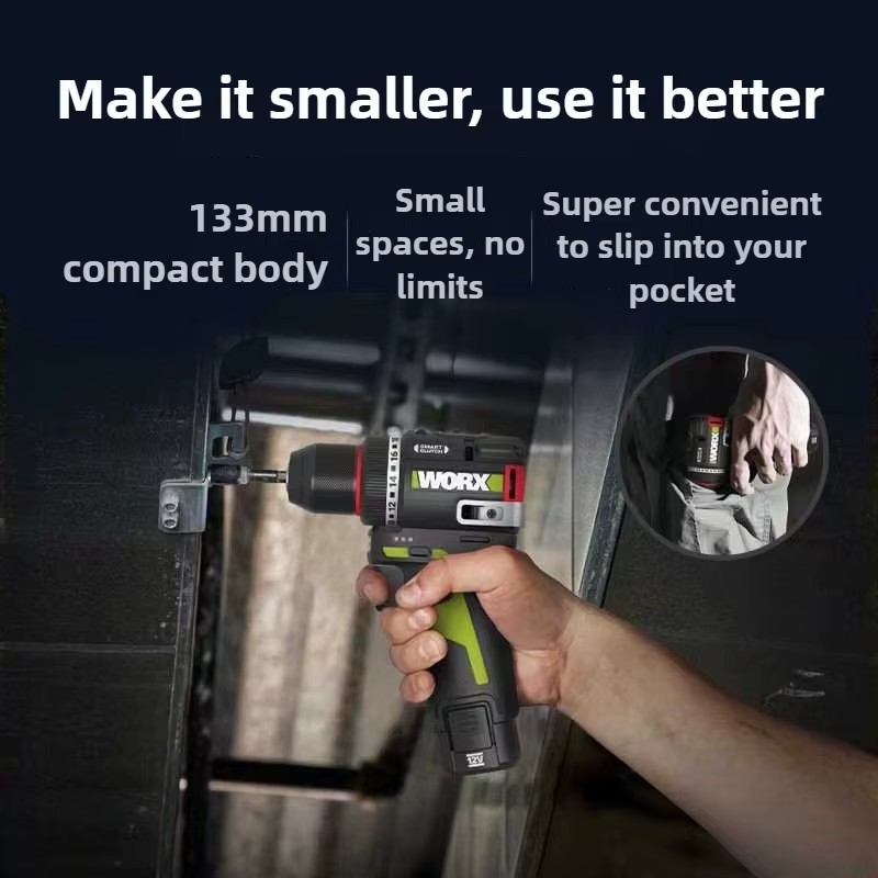 Perceuse électrique sans fil WORX 12V 50Nm 1800 tr/min Embrayage intelligent Arrêt automatique Moteur sans balais