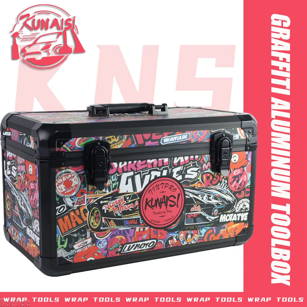 KUNAISI Boîte à outils Graffiti rose - Organisateur réglable double couche en alliage d'aluminium pour un rangement