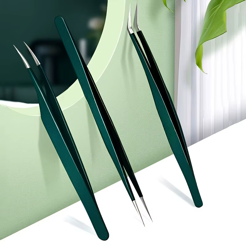 Kit d'outils d'extension de cils hypoallergéniques – Ensemble de pincettes en acier inoxydable avec plumes dorées et pinces dauphin pour artistes de cils