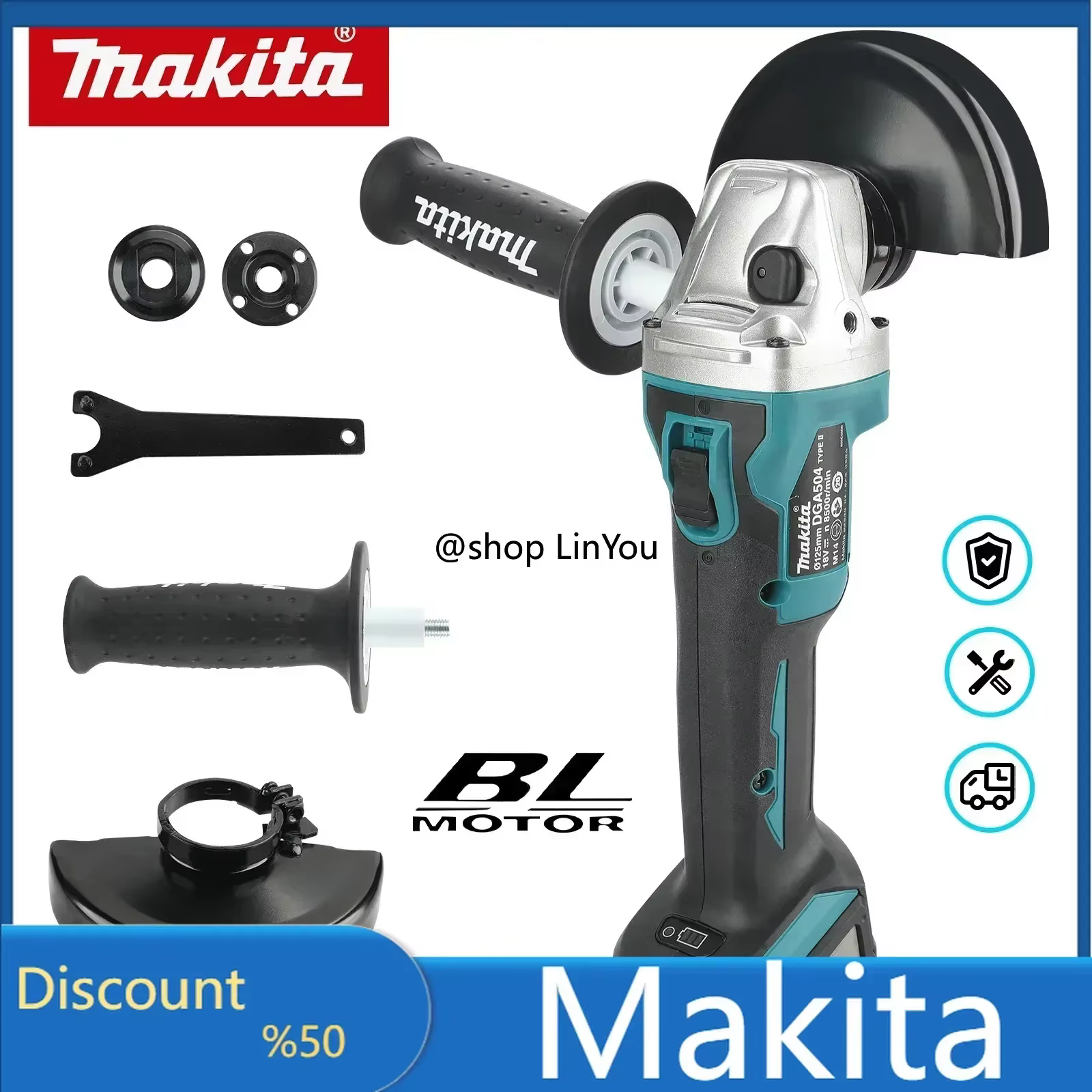 Meuleuses d'angle électriques Makita DGA504 18V 6.0Ah 125mm sans balais à batterie lithium
