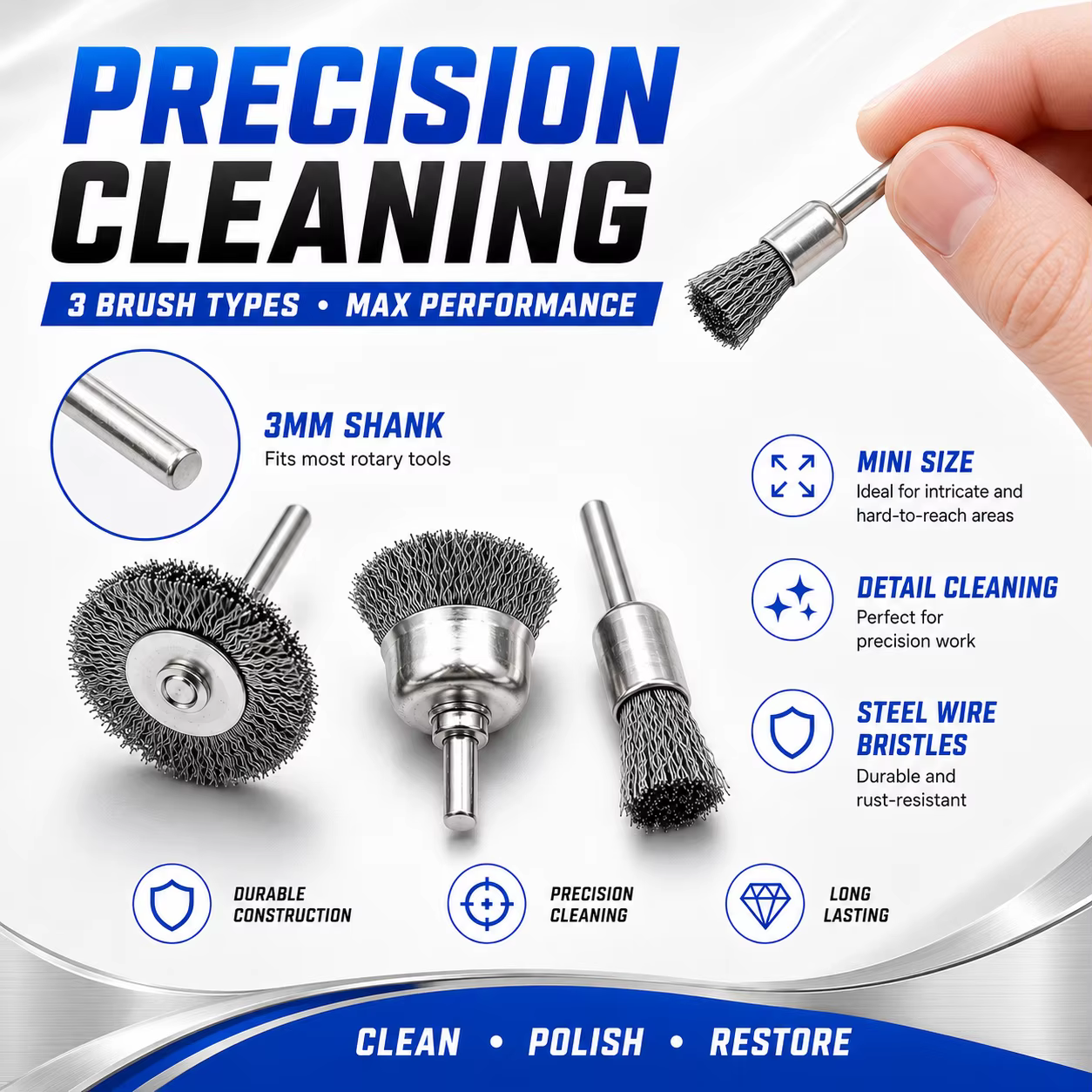 Lot de 3 mini-brosses métalliques