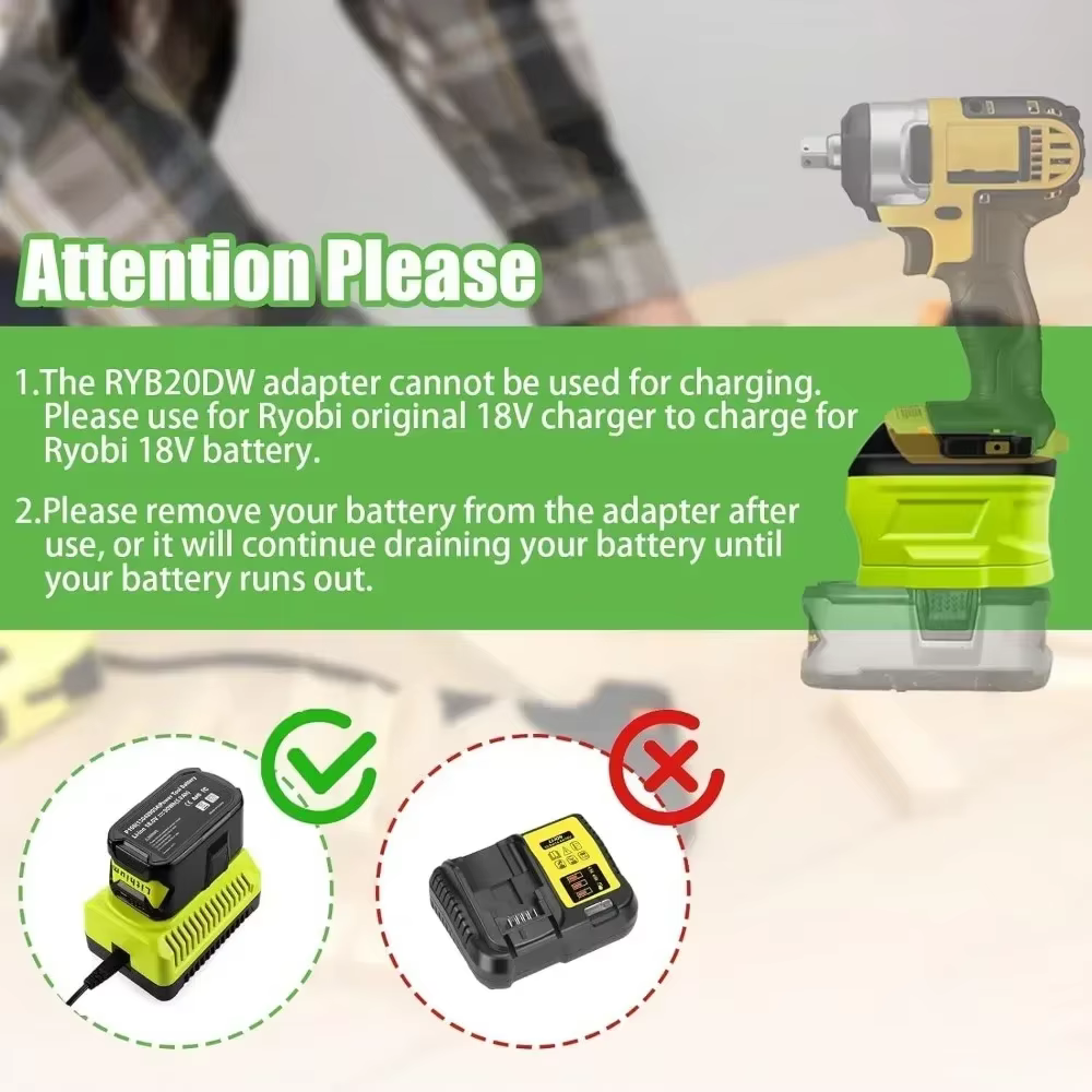 Adaptateur de batterie RYB18DW pour batterie Li-ion Ryobi 18V