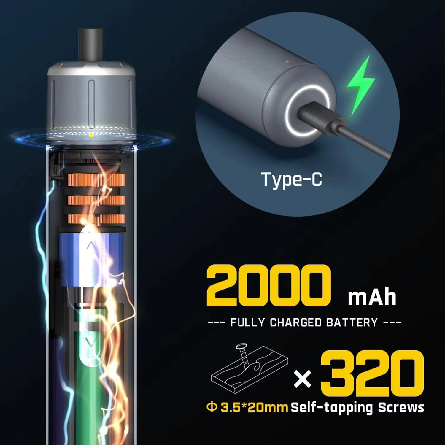 Tournevis électrique sans fil portable de type C rechargeable avec 3 réglages de couple