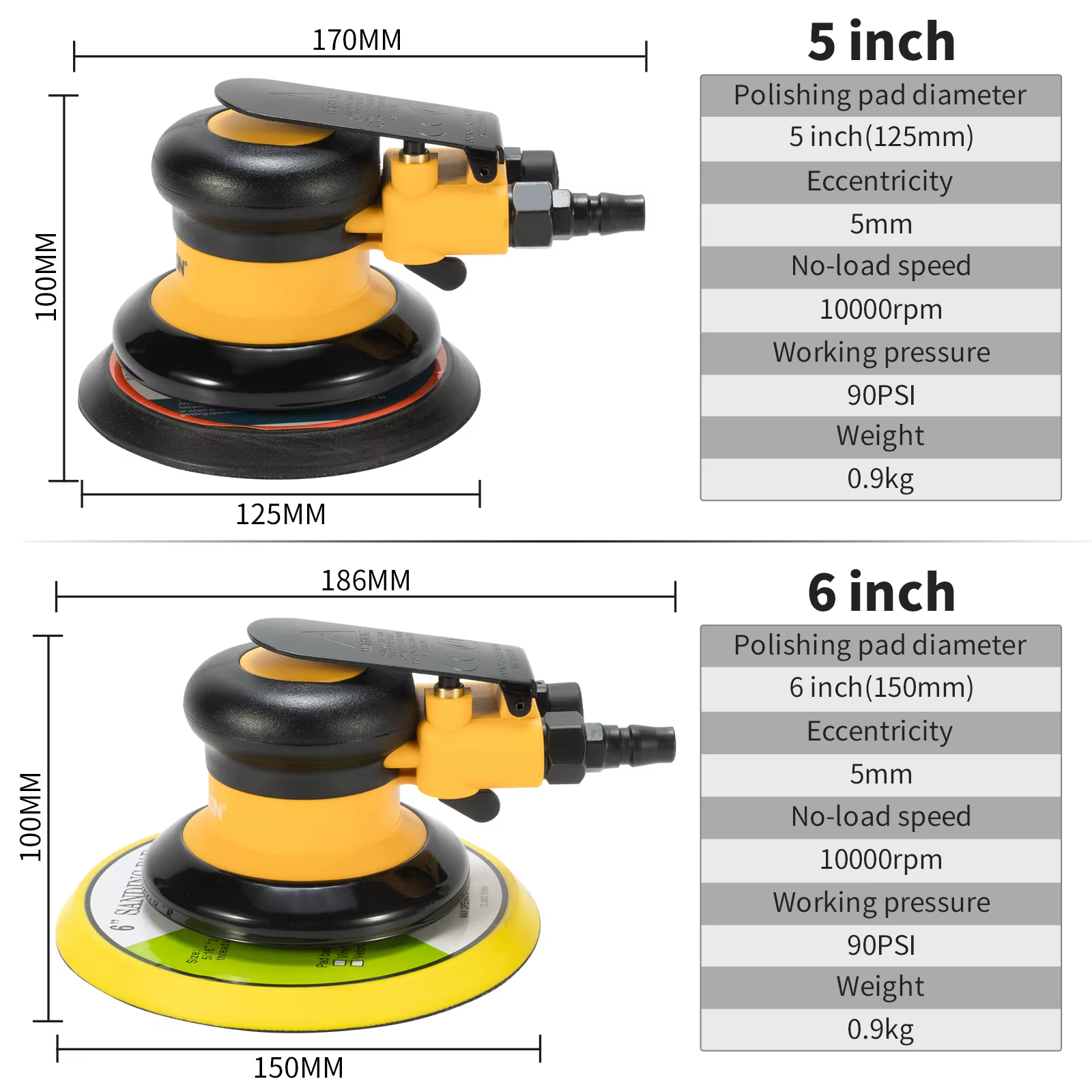 Ponceuse orbitale pneumatique à Air de 5/6 pouces