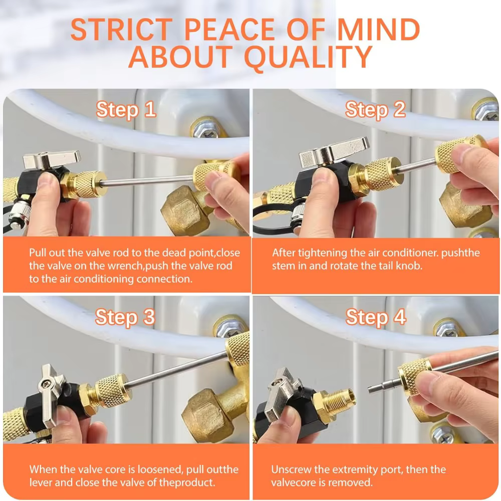 Outil de dépose de valve à double embout avec jauge de niveau pour outils CVC, outil de dépose de valve à double embout résistant à la vide pour démontage