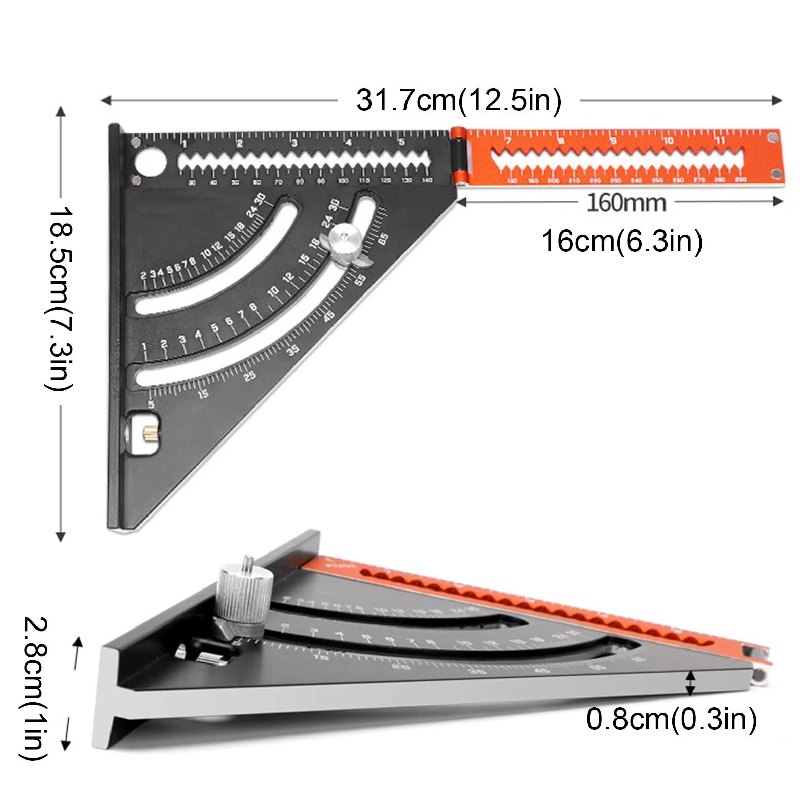 Règle triangulaire de menuiserie multifonction réglable