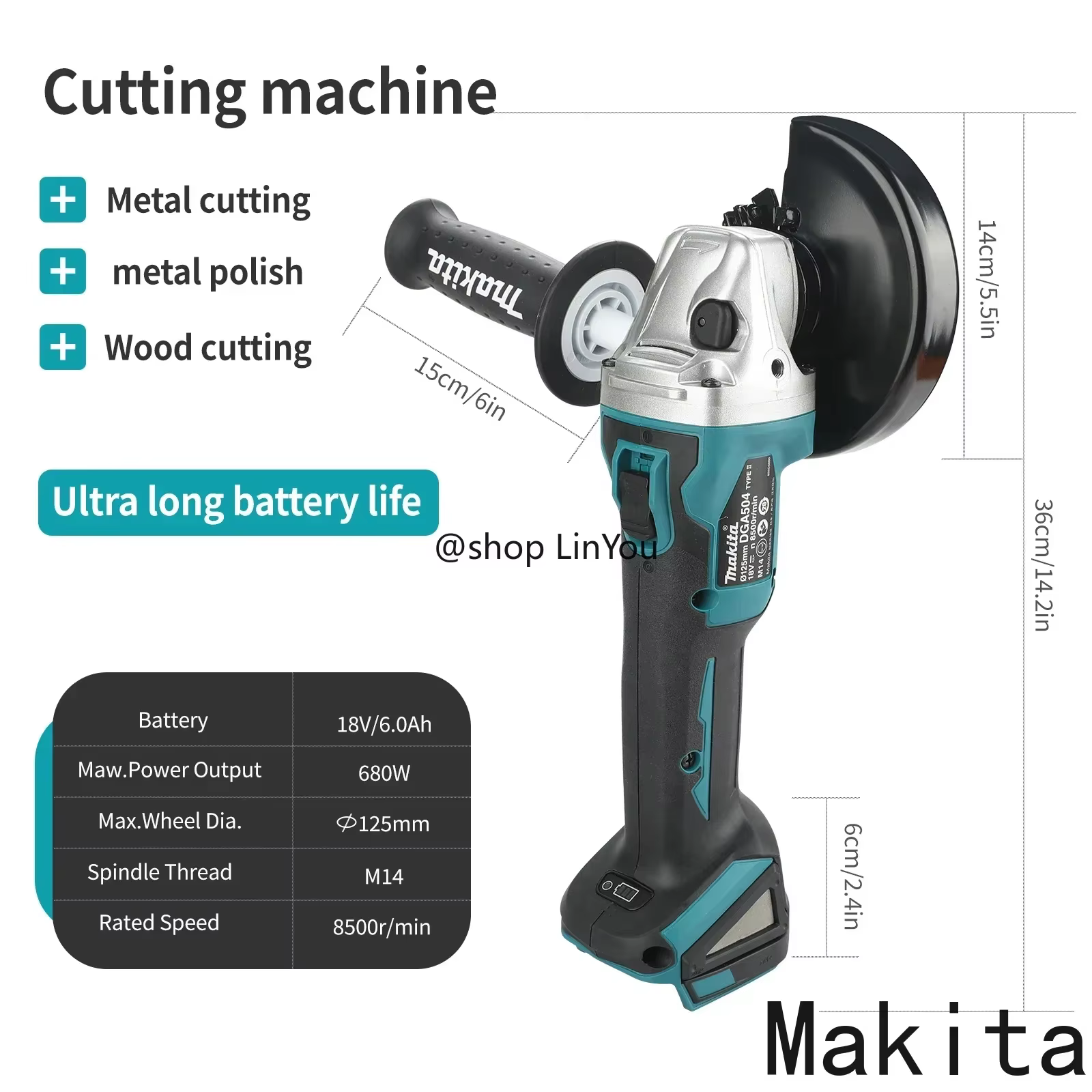 Meuleuse d'angle multifonction Makita DGA504 18V 6.0Ah 125mm sans fil