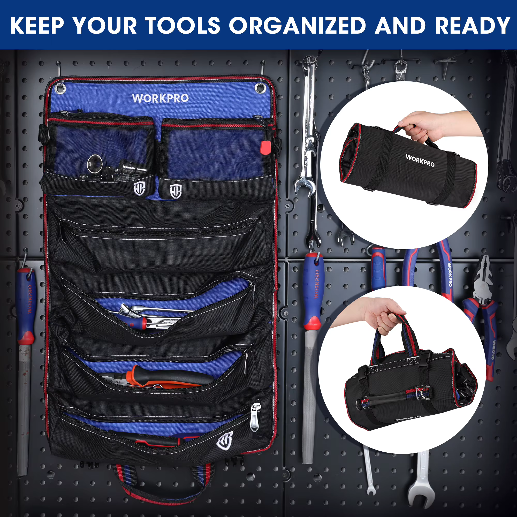 WORKPRO – sac à outils enroulable avec 6 poches