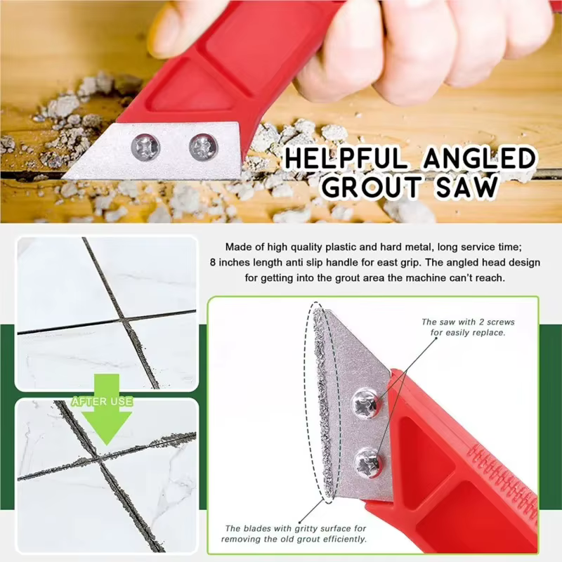 Kit de 22 outils de déjointage, comprenant une scie à joint manuelle, une brosse de nettoyage pour joints de carreaux en céramique et un outil de finition des joints pour sols et cuisines