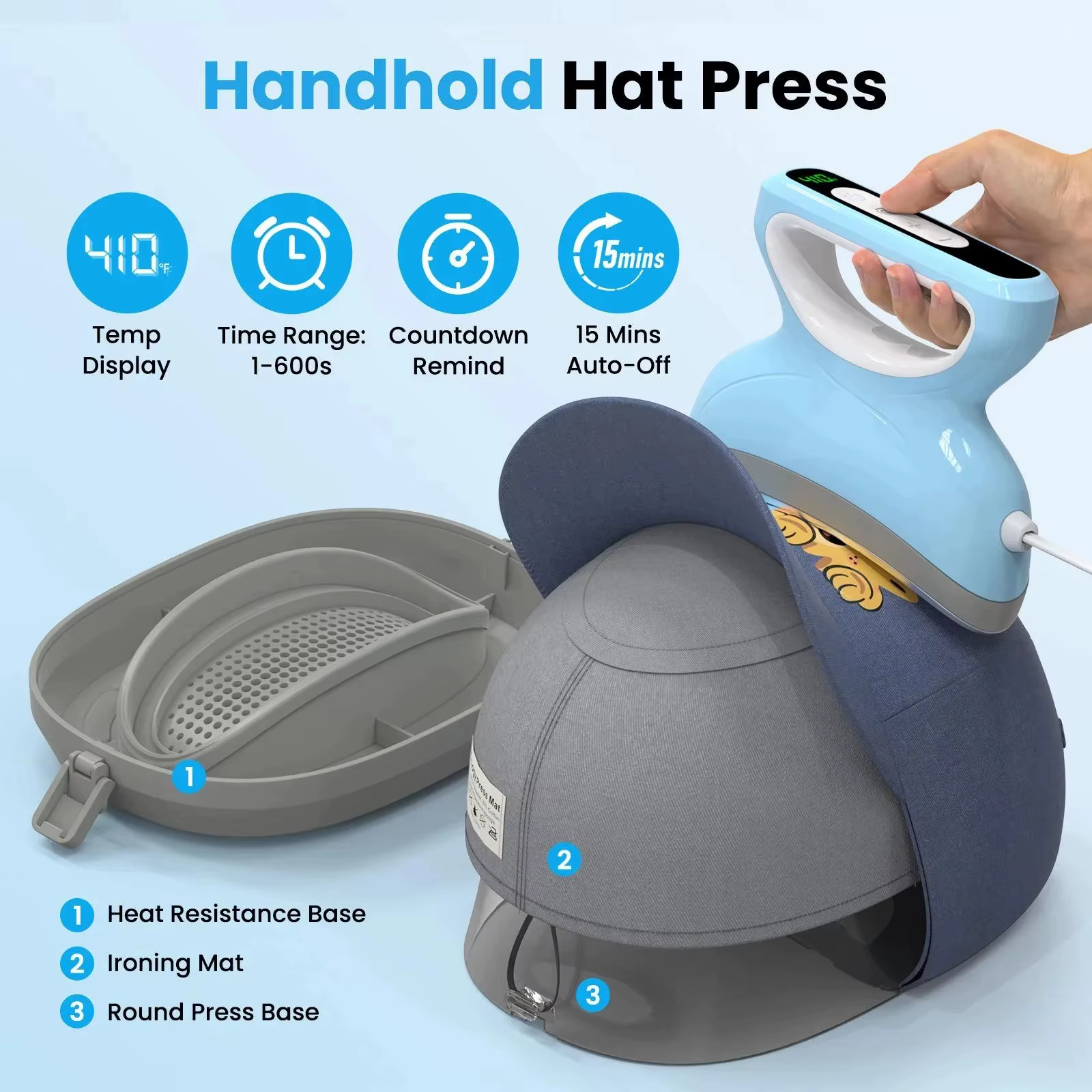 Presse à chaud pour casquettes, machine de transfert thermique pour casquettes avec température de chauffe réglable et fonction de compte à rebours