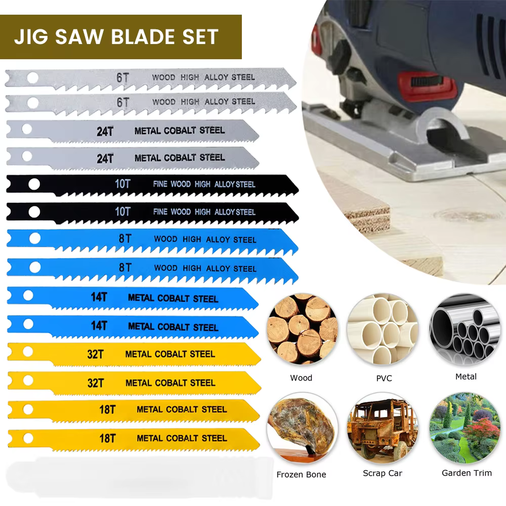 14 pièces/ensemble lames de scie sauteuse à tige en U assortiment de gabarits pour bois métal plastique coupe acier