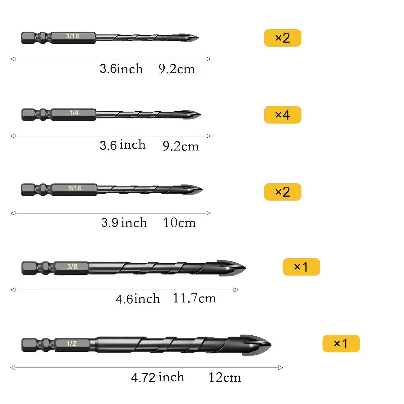 Jeu de forets pour béton 3/16 "-1/2